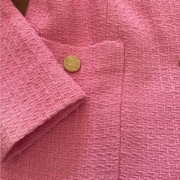 NWT-Zara Pink Tweed Women's Blazer Jacket Gold Button Detail - Picture 4 of 12